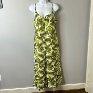 NWT Chaser Boho Tropical Green Palm Leaf Smocked Cropped Pantsuit - Size Medium